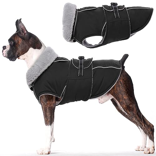 Lelepet Warm Dog Coat Reflective Dog Fleece Vest Waterproof Jacket Windproof Winter Cold Weather Coats with Adjustable Buckle Jackets for Dogs, Black, M - color: Black, size: M