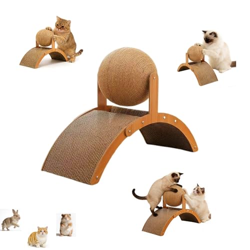 Cat Scratcher with Sisal Ball & Tunnel Toy, Dual-Surface Furniture Protector for Cats, Chinchillas, Hamsters, Rabbits - Stable Wide-Base Arch Design(Not for Large Cats)