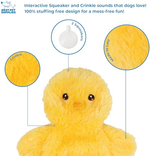 Best Pet Supplies Interactive Squeaky Dog Chew Toy, Ideal Dog Toys for Chewers, Small, Medium & Large Dogs, and Fetch Lovers - Crinkle Chicken (Yellow), Large - color: Crinkle Chicken (Yellow), size: Large