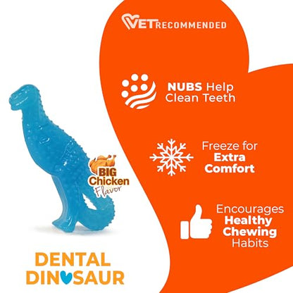 Nylabone Dental Dinosaur Puppy Power Chew Toy, Soothing Puppy Teething Bone, Enrichment Toy for Puppies, Chicken Flavor, Small Dogs - Up to 25 lbs., 1 Count - color: Dinosaur