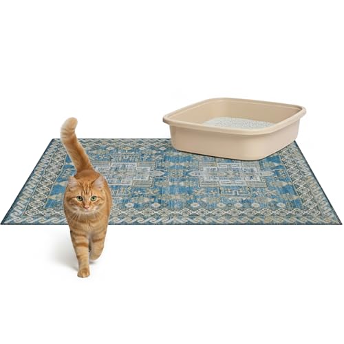 Lovewag Pets Cat Litter Box Mats 2 Pack - Medium 28x41 Inch Machine Washable, Easy Clean, Non-Slip, Waterproof Mats for Indoor Cats - Kitty Litter Mess Control & Pet Urine Floor Protection (Blue Mesa) - color: Blue Mesa, size: 28x41 inches (Pack of 2)