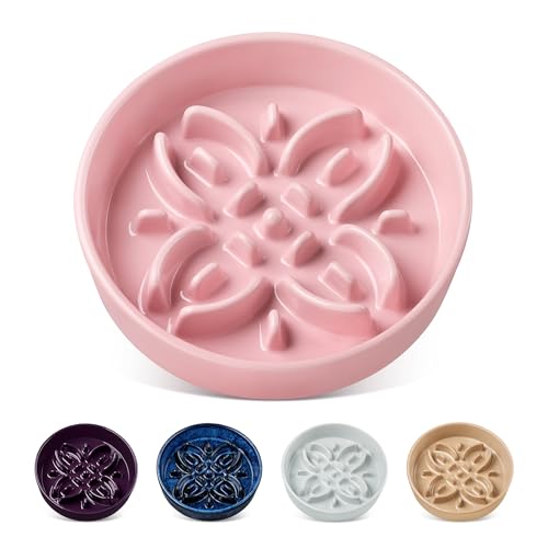 vancasso Ceramic Slow Feeder Dog Bowls, Puzzle Dog Food Bowls with Floral Maze, Anti -Slip Pet Food Dish for Small Breed, 0.6 Cups, Pink - color: Pink, size: S-0.6 Cups