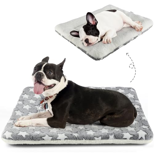 Mora Pets Dog Bed Crate Pad Ultra Soft Pet Bed with Cute Star Print Washable Crate Mat for Large Medium Small Dogs Reversible Fleece Dog Crate Kennel Mat Cat Bed Liner 29 x 21 inch Grey - color: Grey, size: 30-Inch