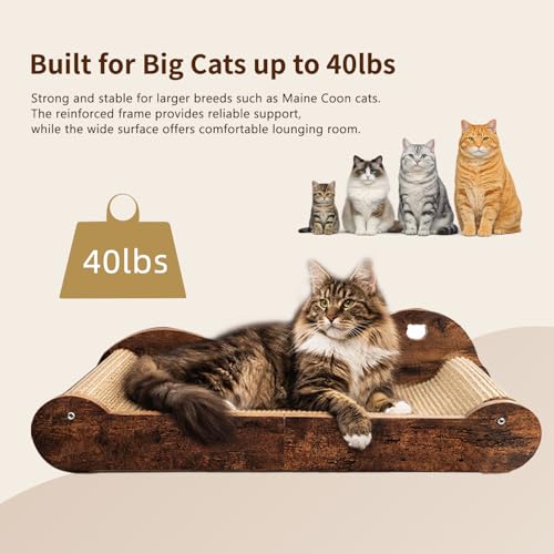 Upgraded Sisal Cat Scratcher Bed，28" Cozy Cat Couch Lounger for Indoor Cats, Long Heavy Duty Scratch Pad for Big Cats up to 40lbs, Modern Furniture Protector