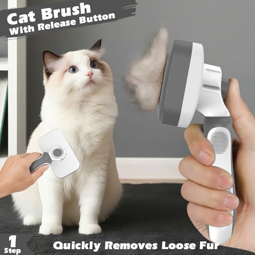 Comotech 3PCS Cat Grooming Supplies,Cat Brush & Nail Clipper/Trimmer & Flea Comb for Shedding Indoor Cats Dogs and Small Animals - Meet All Your Pet's Daily Grooming Needs - All in One Set (Grey)