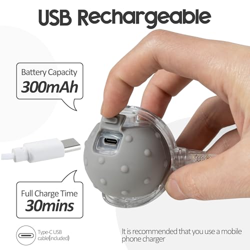 Interactive Cat Toys Ball for Indoor Cats, Automatic Moving Ball Toy with Elastic Mesh Tail, Chirping & Obstacle Avoidance and Motion Activated, Grey【Rechargeable】 - color: Grey