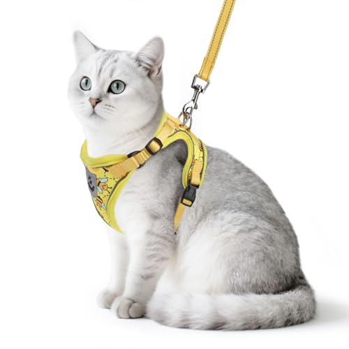 PUPTECK Cat Harness and Leash Set Escape Proof Reflective Cat Walking Harness Adjustable Soft Breathable Mesh Vest for Small Pets, Yellow Bee, S - color: Yellow Bee, size: S (NECK 9.5"-11", CHEST 13"-16")