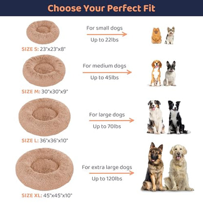 Donut Dog Bed - Premium Comfort for Anxiety Relief - Fluffy & Calming Design with Ultra-Plush Support | Cozy Round Dog Bed with Super Soft Circle Style (Camel, X-Large)
