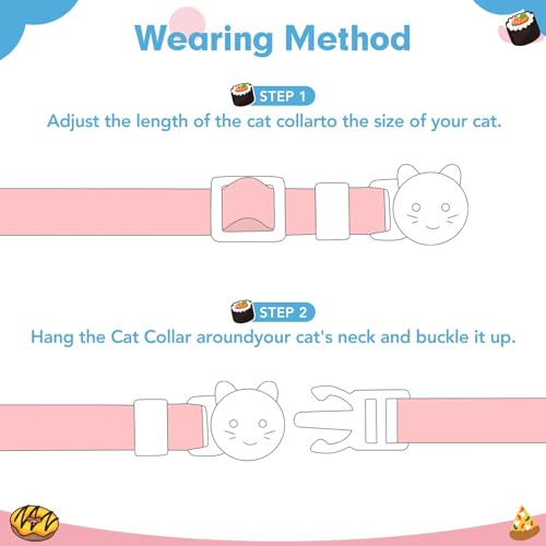 BINGPET Christmas Breakaway Cat Collar with Bell,3 Pack Cat Collars for Girl Cats, Cute Kitty Collars Accessories with Donut & Sushi & Pizzas(Yellow/Pink/Blue) - color: Food-3pcs