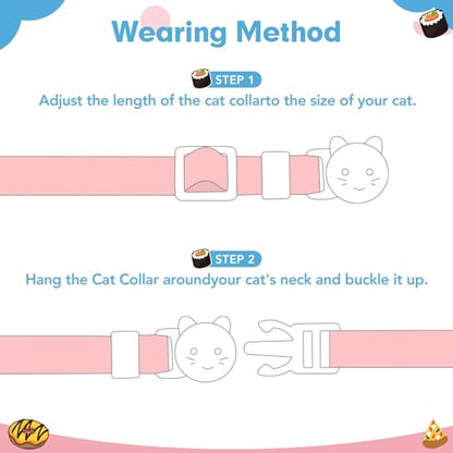 BINGPET Christmas Breakaway Cat Collar with Bell,3 Pack Cat Collars for Girl Cats, Cute Kitty Collars Accessories with Donut & Sushi & Pizzas(Yellow/Pink/Blue) - color: Food-3pcs