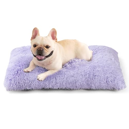 EHEYCIGA Fluffy Dog Crate Bed for Medium Dogs, Plush Faux Fur Crate Pad, Calming Anti Anxiety Medium Dog Bed, Washable Soft Warm Mat with Non-Slip Bottom, Purple - color: Purple, size: 29.5 x 20