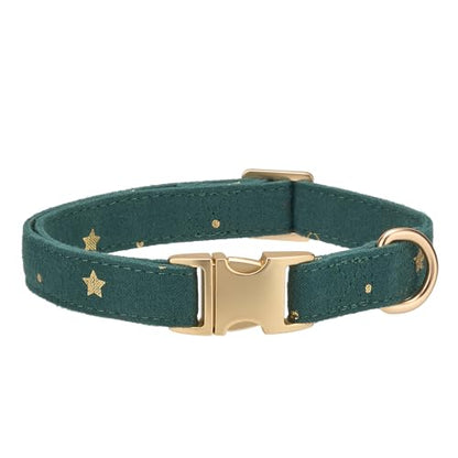 Cotton Fibric Dog Collar with High Grade Metal Buckle, for Small Dogs(Dark Green,Small:10-15") - color: DK Green, size: Small
