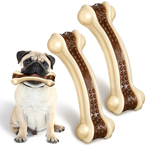 Sosation Bones Shaped Dog Toys for Aggressive Chewers, 2 Pack Christmas Dog Chew Toys Puppy Teething Nylon Beef Flavor for Large/Medium/Small Puppies Breeds(Curved Bone,Large) - size: Large, style: Curved Bone