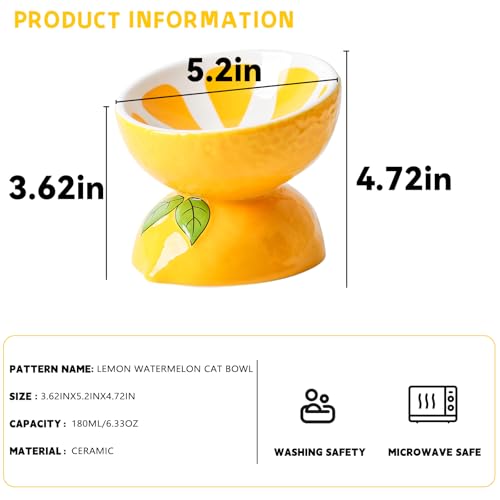 Hamiledyi Ceramic Raised Cat Bowl 5In Elevated Wide Cat Bowl for Food and Water Anti Vomiting Tilted Pet Feeder Dish for Indoor Cats and Small Dogs(Lemon)