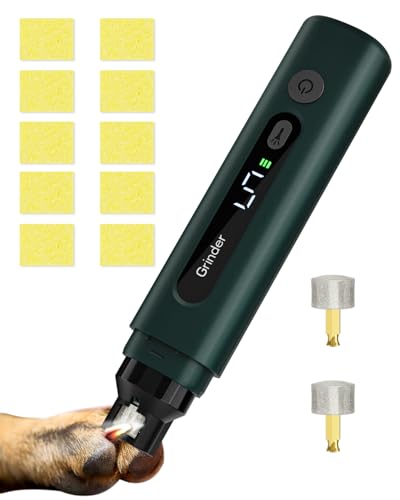weini Dog Nail Grinder with Sponge Dust Collection, Ultra Quiet <35dB Pet Nail Trimmer for Large Dogs & Cats, Professional 5-Speed Electric Dog Nail Grinder Quiet, 7H Runtime, Green