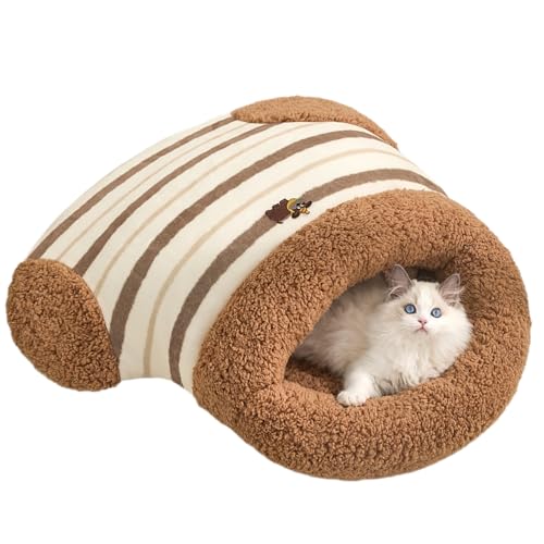 Jiupety Cat Sleeping Bag Cat Beds for Indoor Cats Self-Warming Dog Sleeping Bag Cozy Plush Portable Snuggle Sack Cat Bed Cave Machine Washable for Cats & Small Dogs,Brown Large