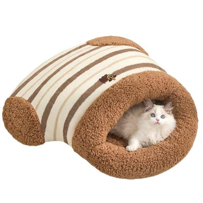 Jiupety Cat Sleeping Bag Cat Beds for Indoor Cats Self-Warming Dog Sleeping Bag Cozy Plush Portable Snuggle Sack Cat Bed Cave Machine Washable for Cats & Small Dogs,Brown Large