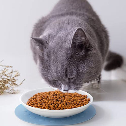 Ceramic Cat Food Plates for Wet Food, Wide Bowls to Stress Relief of Whisker Fatigue Cat Dishes, Shallow Bowls for Kittens and Small Animals with Non-Slip Mat