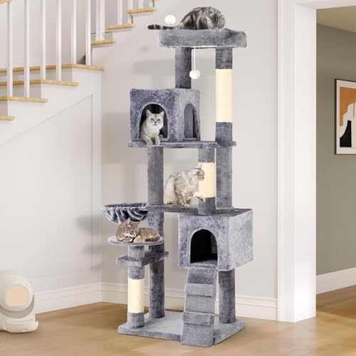 YITAHOME 70.8in Cat Tree Tower for Indoor Cats: Multi-Level Kittens Pet Play House Condo Furniture Activity Center with Scratching Posts Stand Light Grey - color: Light Grey, size: 70.8 inches