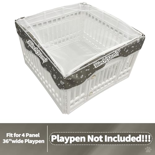 PJYuCien Dog Playpen Mesh Top Cover, Fits 36 Inch 4 Panels Regular Square Plastic Exercise Pet Pen, Adhesive Tape Connections, Grey paw(Note: Cover Only, Fence Not Included) - style: Grey Paw Cover, 36"Width, Grey Paw ( Adhesive Tape Connections )