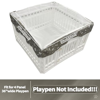 PJYuCien Dog Playpen Mesh Top Cover, Fits 36 Inch 4 Panels Regular Square Plastic Exercise Pet Pen, Adhesive Tape Connections, Grey paw(Note: Cover Only, Fence Not Included) - style: Grey Paw Cover, 36"Width, Grey Paw ( Adhesive Tape Connections )