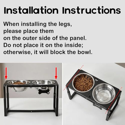 Metal Elevated Dog Bowls, Raised Dog Bowls for Large/Extra Large Breeds with Two 111oz Stainless Steel Food Bowls, 3 Adjustable Height (8.8"/11.5"/14") Dog Bowl Stand Protect Neck & Joints - size: 8.8-14" | L/XL Dogs | 2×111oz Bowls