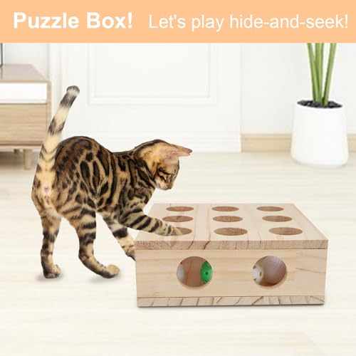 Interactive Cat Toy Puzzle Box Wooden Treat Maze Scratcher Peek Play Toy Box Fun Interactive Cat Toy Fun Hide and Seek Agility Toys - color: Puzzle Box