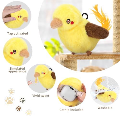 Cat Toys Flapping Birds with Catnip Bags, Rechargeable Chirping Interactive Cat Toy Kicker, Lifelike Birdie Tweets, Indoor Enrichment Moving Wings Cat Exercise Toys for All Breeds Kitten Dog(Oriole) - color: A1
