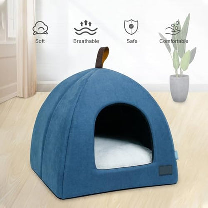 Zerone Pet Tent, Foldable Cat Bed Breathable Cat House Indoor Pet Tent Dog Bed with Mat (L) - color: Blue, size: L