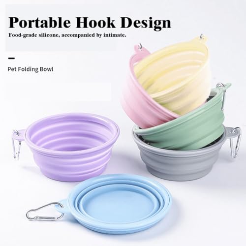 2-Pack Collapsible Dog Bowls with Carabiners | Portable Dog Bowl for Travel & Outdoor | BPA-Free Silicone Foldable Bowls for Dogs Cats (Purple,Green)