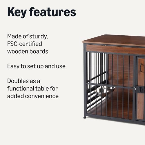 Amazon Basics Furniture Style Dog Crate, Two Bowls Included, 41" x 23.6" x 29.5", Walnut - size: 41''