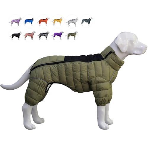 Olive Green Dog Jacket, 4-Leg Covered Waterproof Windproof Reflective Warm Vest, Zippered Adjustable Outdoor Snow Jacket for Small to Large Dogs - color: Olivegreen, size: S (11inch Back)