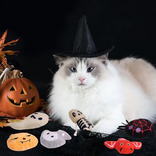 FOIMAS Halloween Catnip Toys,Pumpkin Ghost Catnip Toy Chew Bite Toy for Cat Interactive, Pack of 6 - color: multi