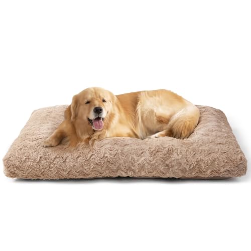 EHEYCIGA Washable XL Dog Bed for Crate 41x27 Inch, Reversible Kennel Pad for Extra Large Dogs Weight Up to 75 lbs, Plush and Comfy Pet Sleeping Mat, Camel - color: Camel, size: 41" x 27"x 4"
