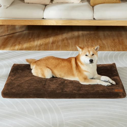 LIORCE Dog Crate Pad - Dog Bed Large Sized Dogs with Removable Washable Cover and Waterproof Lining - Memory Foam Pet Bed for Crate - Reversible Kennel Mat (Cool & Warm), 36-inch, Brown - color: Walnut Brown, size: 36.0"L x 23.0"W x 2.0"Th
