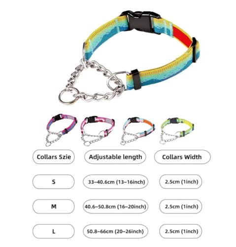 Martingale Dog Collars with Stainless Steel Chain, Reflective No Pull Walking Training Collar with Quick Release Buckle, Adjustable Slip Chain Nylon Dog Collars for Small Medium Large Dogs - color: Green and blue, size: Medium