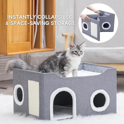 Cat House for Indoor Cats – Foldable Cat Cave & Covered Cat Bed, Cozy Hideaway for Small Pets and Large Cats (23.6"x16"x12.8"),Grey - style: Grey