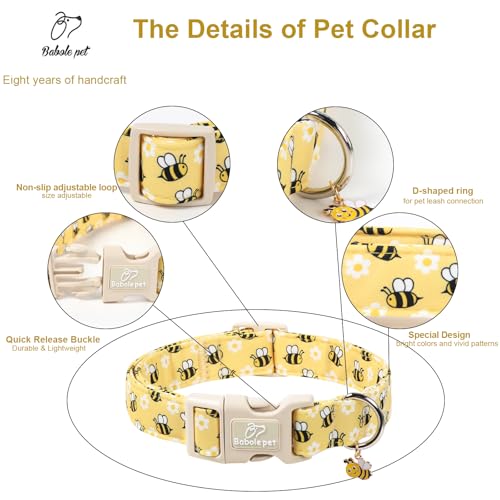 Bee & Daisy Dog Collar for Puppy Small Dogs - Spring/Summer Cartoon Yellow Dog Collars, Lightweight Adjustable Male Female Dogs Collars with Quick Release Buckle XS - color: Bee&Daisy, size: XS