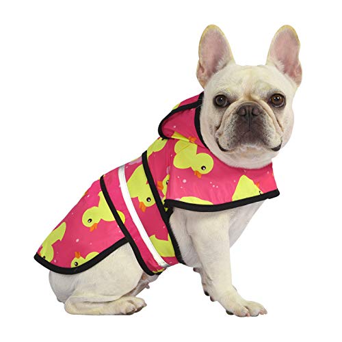 HDE Dog Raincoat Jacket Reflective Adjustable Hooded Pet Poncho Rain Coat with Leash Hole for Small to X-Large Dogs Pink Ducks - S - color: Ducks Pink, size: Small