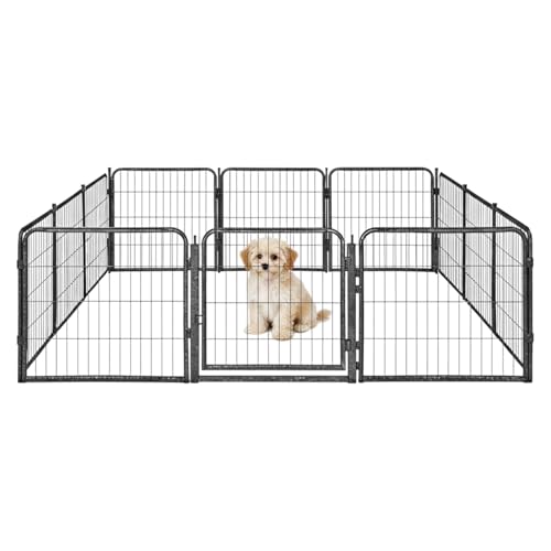 Dog Play Pen for Outdoor Use - 24'', 12 Panels for Small & Puppy Size Dogs - Portable Playpen Kennel for RV, Camping, & Yard - Heavy Duty Pet Fence w/Black Rust Resistant Coating - size: 24 Inches