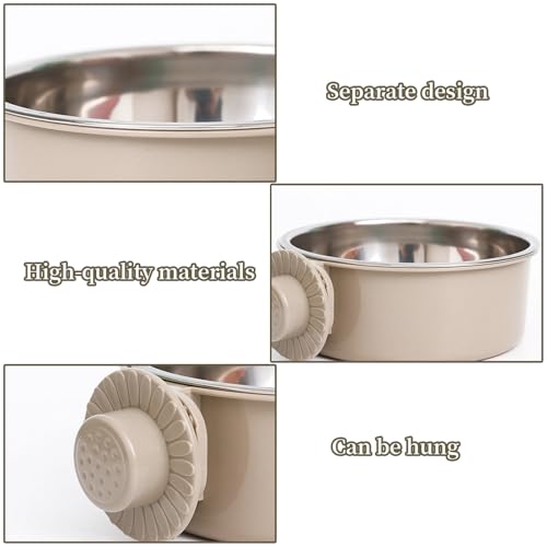 Pet Crate Bowls, Stainless Steel Dog Cage Hanging Bowl Removable Food Water Bowls for Dogs Cats Small Animals (Grey)