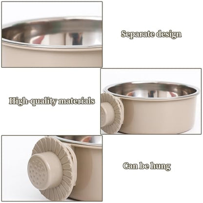 Pet Crate Bowls, Stainless Steel Dog Cage Hanging Bowl Removable Food Water Bowls for Dogs Cats Small Animals (Grey)