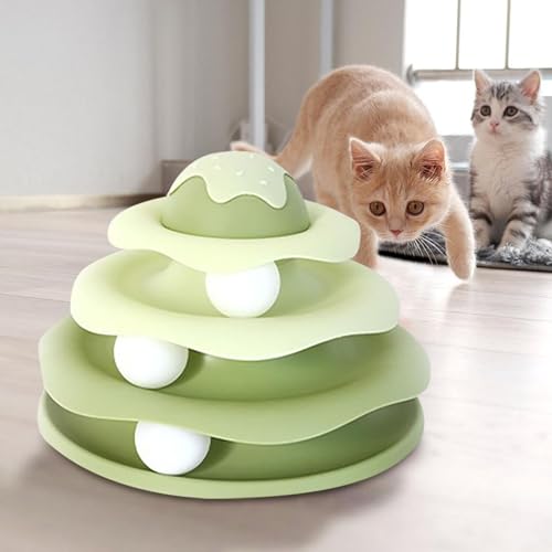 Cat Ball Track Toy, Cat Ball Tower, Multi-Level Design Cat Ball Track Toy, 3 in 1 Automatic Interactive Kitten Toy, Easy to Disassemble, Easy to Clean, Meet Your Cat's Exercise Needs (Green) - color: Green