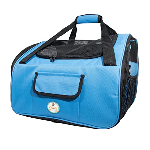Pet Life ® 'Ultra-Lock' Collapsible Safety Travel Wire Folding Pet Carseat or Dog Car Seat Carrier with Side Pockets - color: Blue