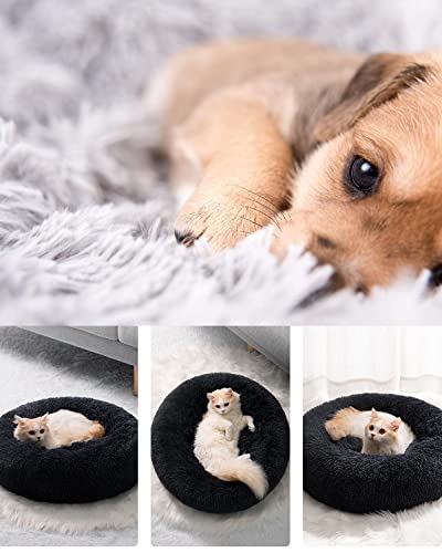 Premium Plush Donut Dog & Cat Bed - Calming, Warm & Soft, Anti-Anxiety, Non-Slip, Washable for Small/Medium/Large Dogs (Black) - color: Black, size: 19.5"50cm