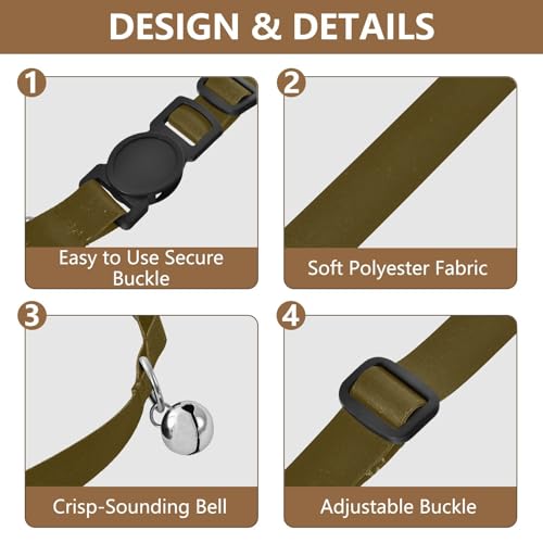 Coffee Adjustable Pet Collar, 2 Pack Bell Collar for Small Dogs - color: Coffee