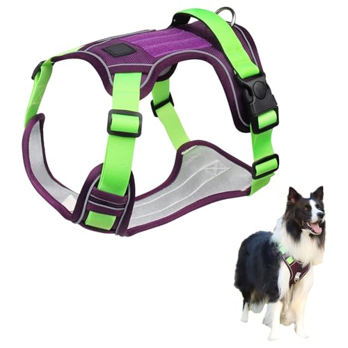 dPois Adjustable Reflective Dog Harness with Back Handle Tactical Padded Vest for Control Easy Walking Large Breed Dogs Purple Small - color: Purple, size: Small