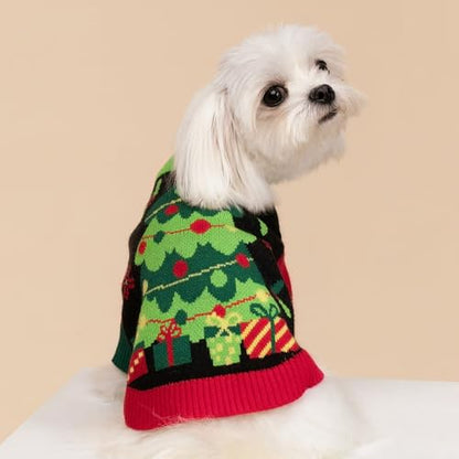 Fitwarm Cozy Dog Christmas Sweater, Thermal Winter Clothes for Small Dogs, Boy & Girl, Holiday Pet Apparel, Black, Red, Green, Yellow, XS - color: Christmas Tree, size: X-small