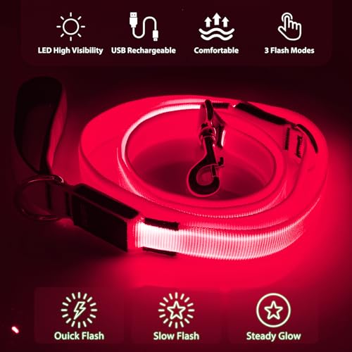 LED Dog Leash Light Up 6 Feet Micro USB Rechargeable Nylon Webbing Glow Safety Standard for Dogs by Bpawser (Pink) - color: Pink, size: 6 Feet