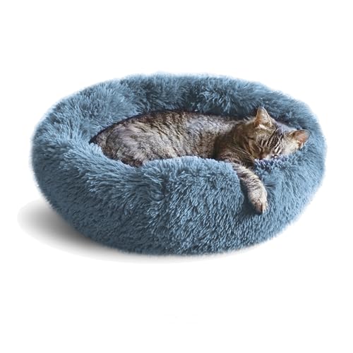 Whiskers & Friends Cat Beds for Indoor Cats, Fluffy Calming Donut Cat Bed, Small Dog Bed Washable - Orthopedic Soft Plush Pet Beds Sized for Kitten to Large Cats & Puppy to Small Dogs - Navy Grey 23'' - color: Navy-Grey, size: 23.00" x 23.00" x 7.00"